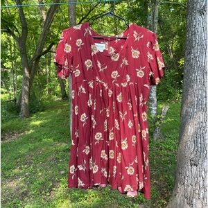 Vintage 90s Byer Too! Sunflower Mini Dress | Size 13 | L | Burgundy